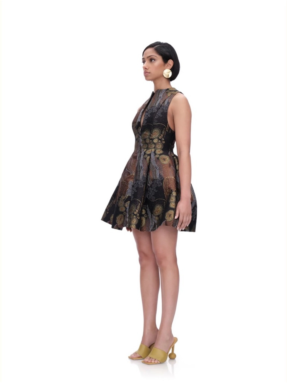 Andrea Iyamah Brown Black Patterned Long-Sleeve Mini Dress - Picture 4 of 10